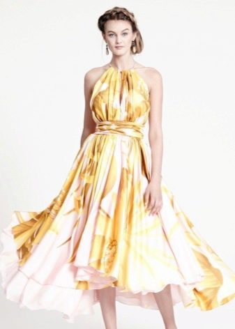 Yellow printed evening dress