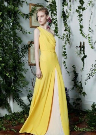 Yellow evening dress with white insert
