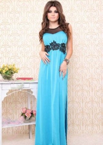 The dress is blue with black