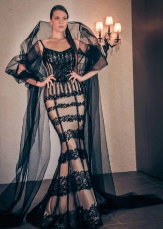 Floor-length evening dress with cape