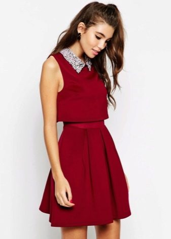 Marsala collar short dress