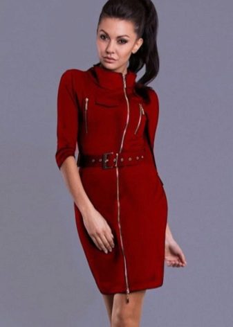 Marsala zip up shirt dress