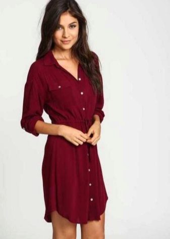 Wine color casual dress mini length