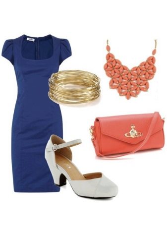 Orange accessories for a dark blue dress