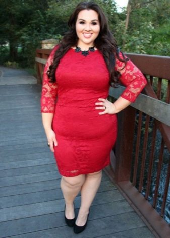 Lace red sheath dress for obese women
