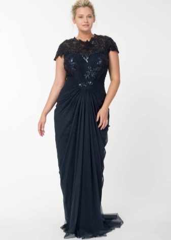 Chiffon floor-length dress with lace for chubby