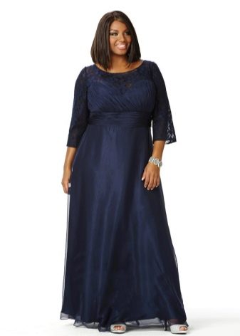 Long dark floor-length dress for full hiding figure flaws