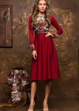 Russian dress of medium length with a pattern