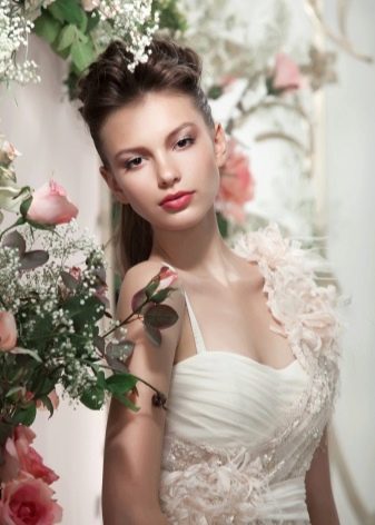 Flowers from fabric on a wedding dress