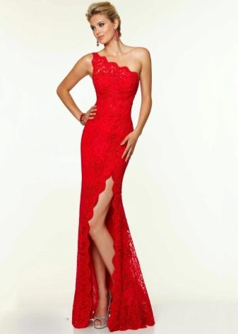Red asymmetrical one shoulder dress