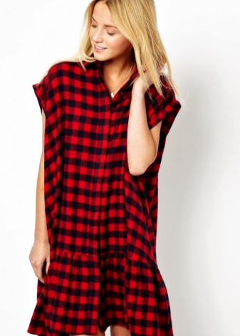Robe à carreaux rouge noire décontractée
