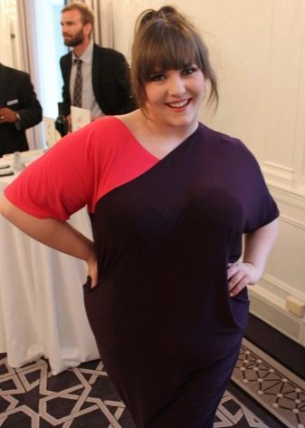 Office dress straight cut combined of two fabrics for overweight