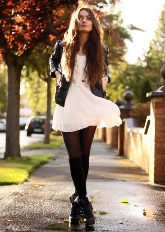 Babydoll dress with leather jacket