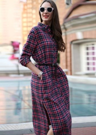 Mid-Length Check Side Slit Shirtdress
