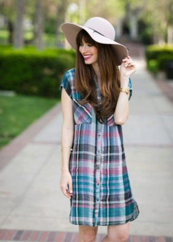 Checkered shirt dress with patch chest pockets