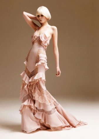 Jersey dress with asymmetrically sewn ruffles