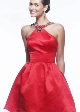 Short red dress with a half-sun skirt