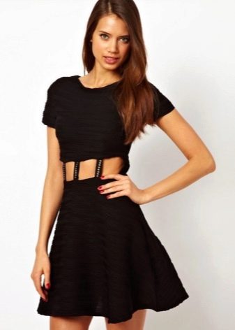 Short black dress with a half-sun skirt