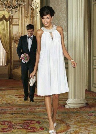 White A-Line Dress with Halter Neck