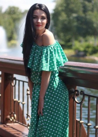 Green dress with white polka dots for girls