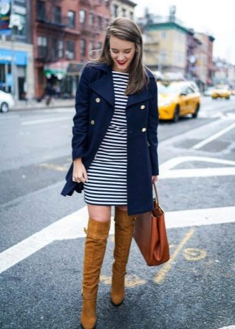 Coats and boots for a striped dress