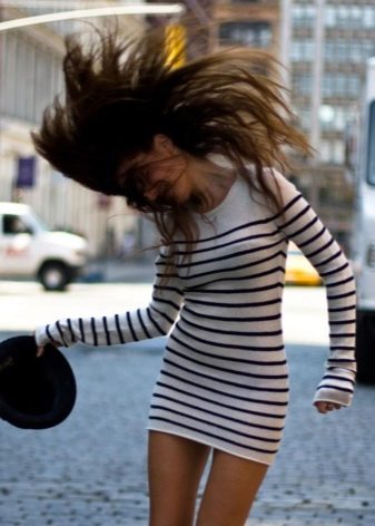 Warm short striped knitted dress