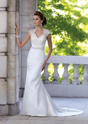 Sheath wedding dress with lace top