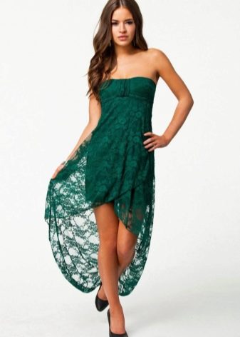 Green mid-length bandeau dress with asymmetric skirt