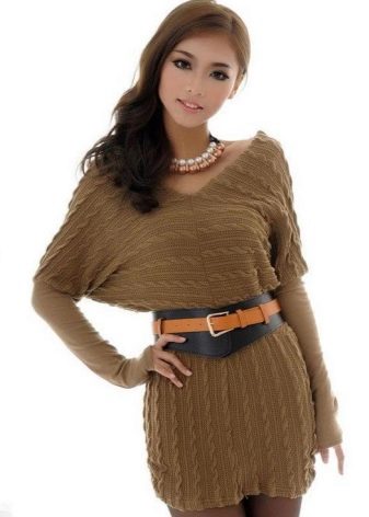 Mustard Knit V-Neck Batwing Dress