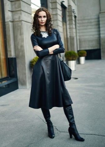A-line midi eco-leather dress