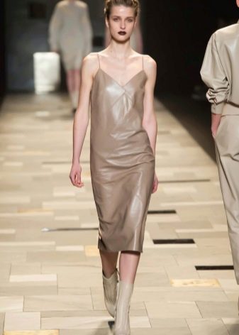 Faux leather dress beige