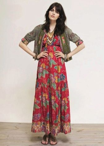 Boho style dress red with print