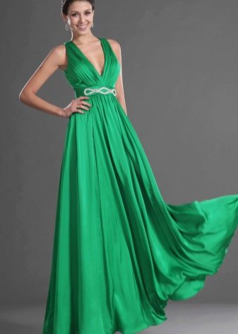 green flowy satin dress