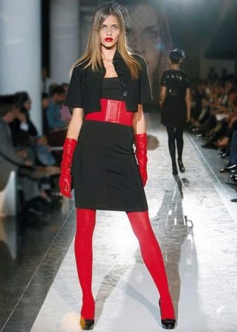 Red accessories for a black sheath dress