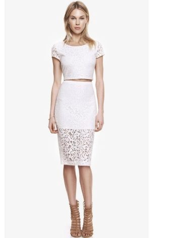 White lace pencil skirt with sheer bottom