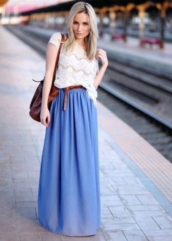 Long blue half-sun skirt