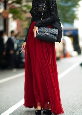deep red organza maxi skirt