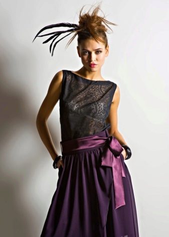 purple long summer skirt with satin belt