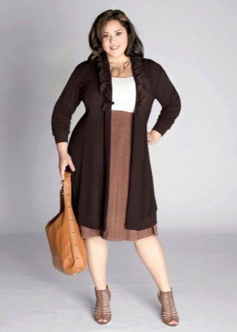 beige pencil skirt with cardigan for fat women