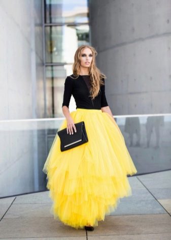 Layered long skirt with tiers of different widths