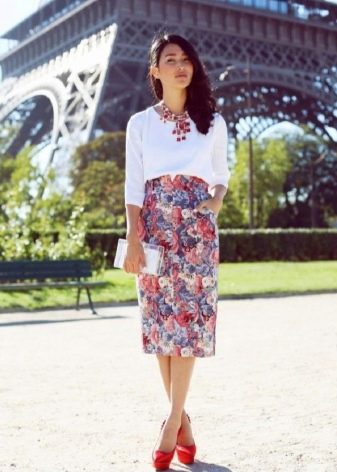 floral print track pencil skirt