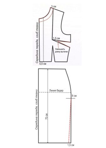Pattern of the front of the dress with sleeves