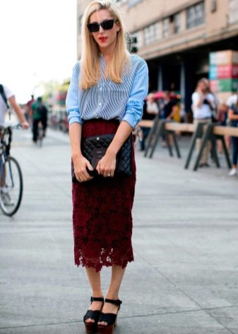 mid-length lace pencil skirt