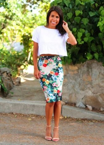 mid-length summer floral pencil skirt