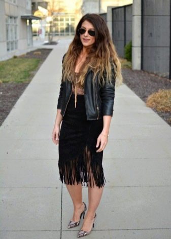 Black fringed suede skirt