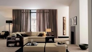 Brown curtains in the interior of the living room