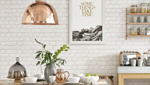Brick wallpaper in the interior of the kitchen