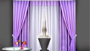 Lilac curtains in the interior of the living room