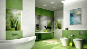 Green tiles in the bathroom interior
