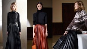 What can I wear with long pleated skirts?